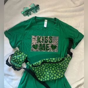 St. Patrick’s Day shirt, fanny pack and glasses!